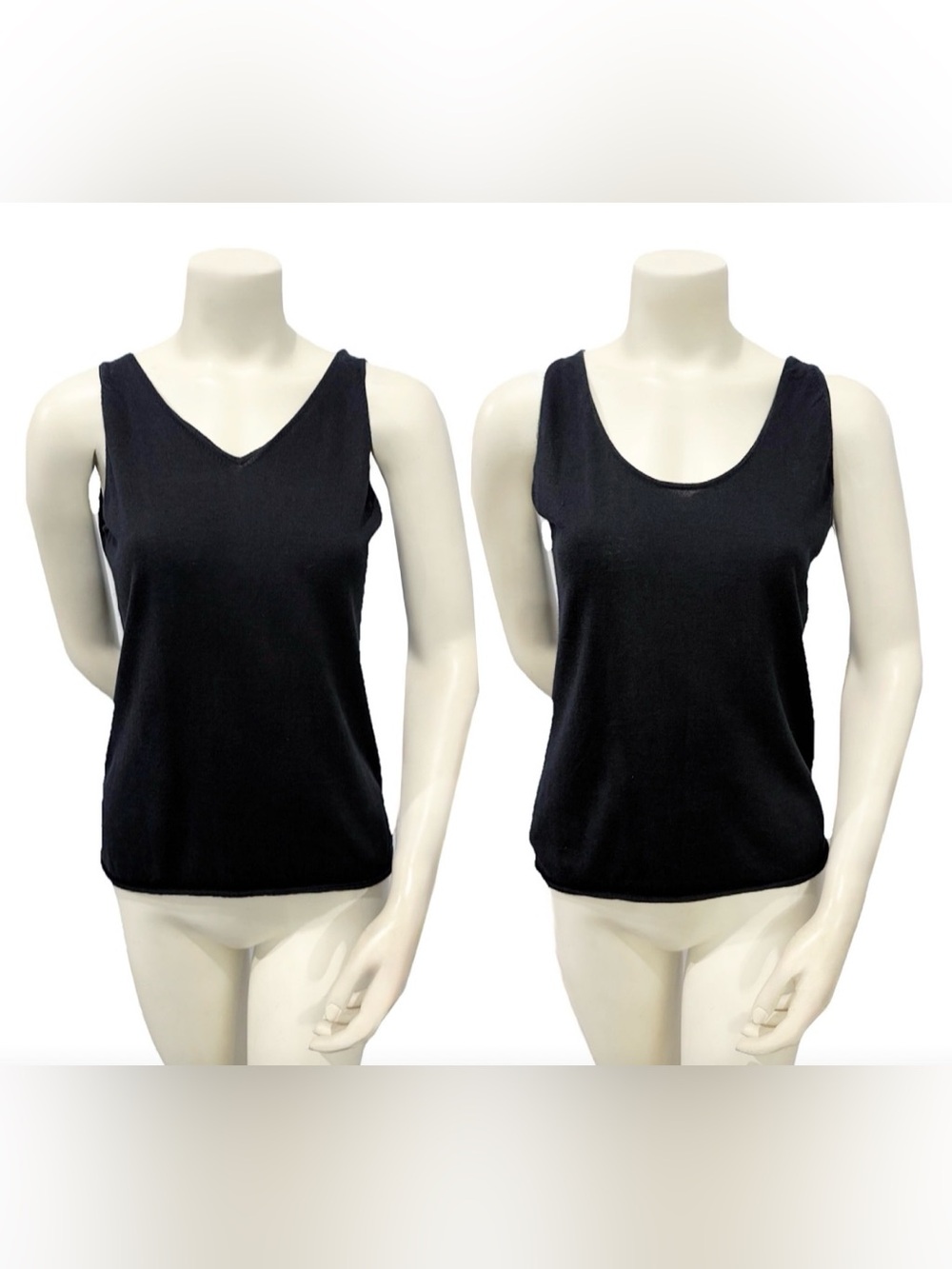Lemonwood Silk Cashmere Reversible Tank Black Scoop V Neck Size L